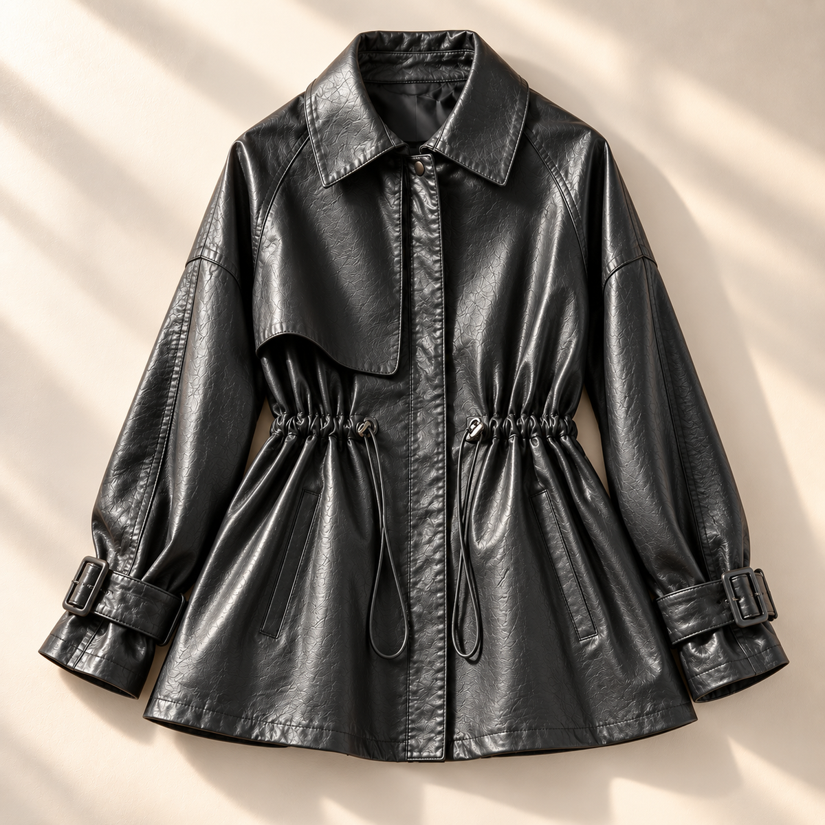 Unisex Francesca Short Trench Coat Faux Leather