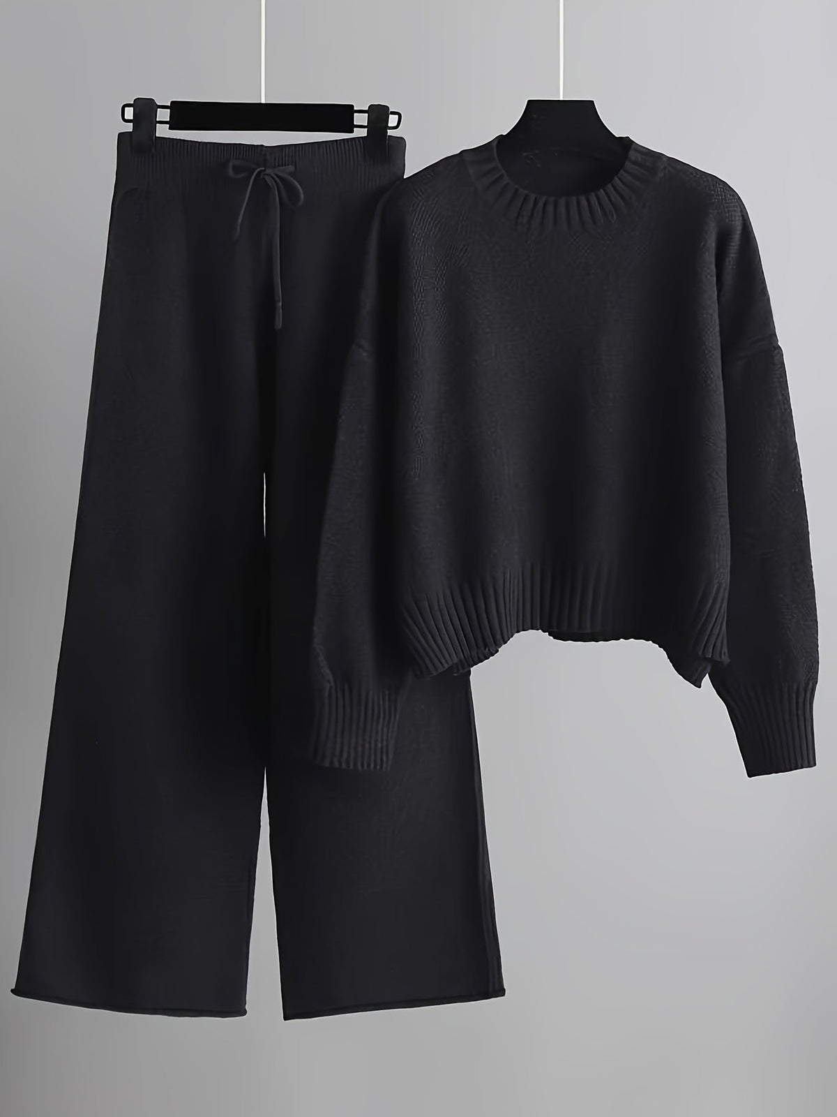 Women's Ribbed Sweater and Wide-Leg Knitted Pants Set
