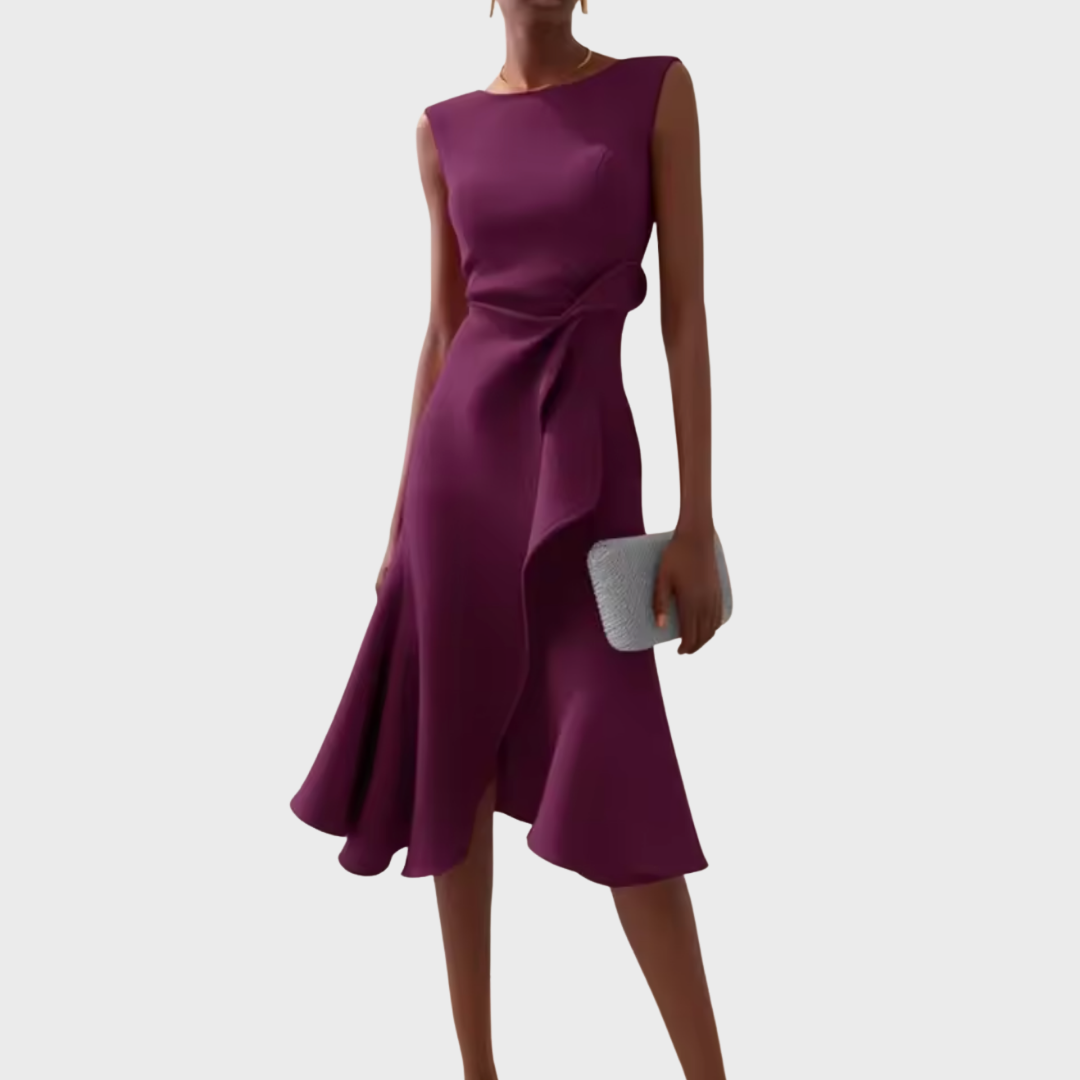 LumiNovi Asymmetric Draped Midi Dress Sleeveless Lightweight
