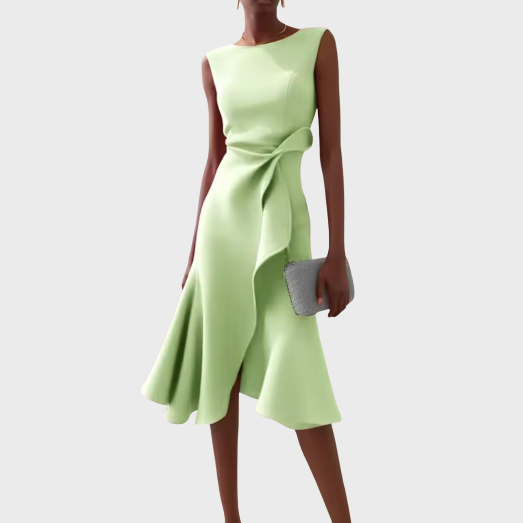 LumiNovi Asymmetric Draped Midi Dress Sleeveless Lightweight