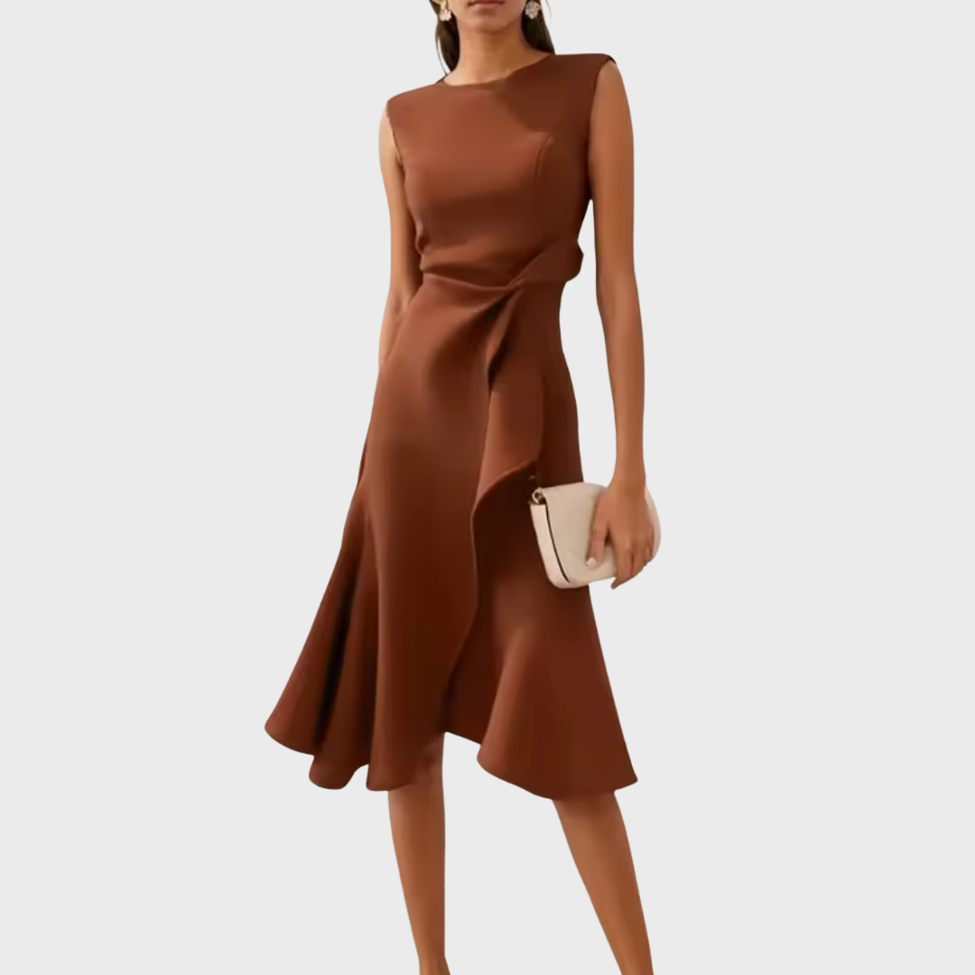 LumiNovi Asymmetric Draped Midi Dress Sleeveless Lightweight