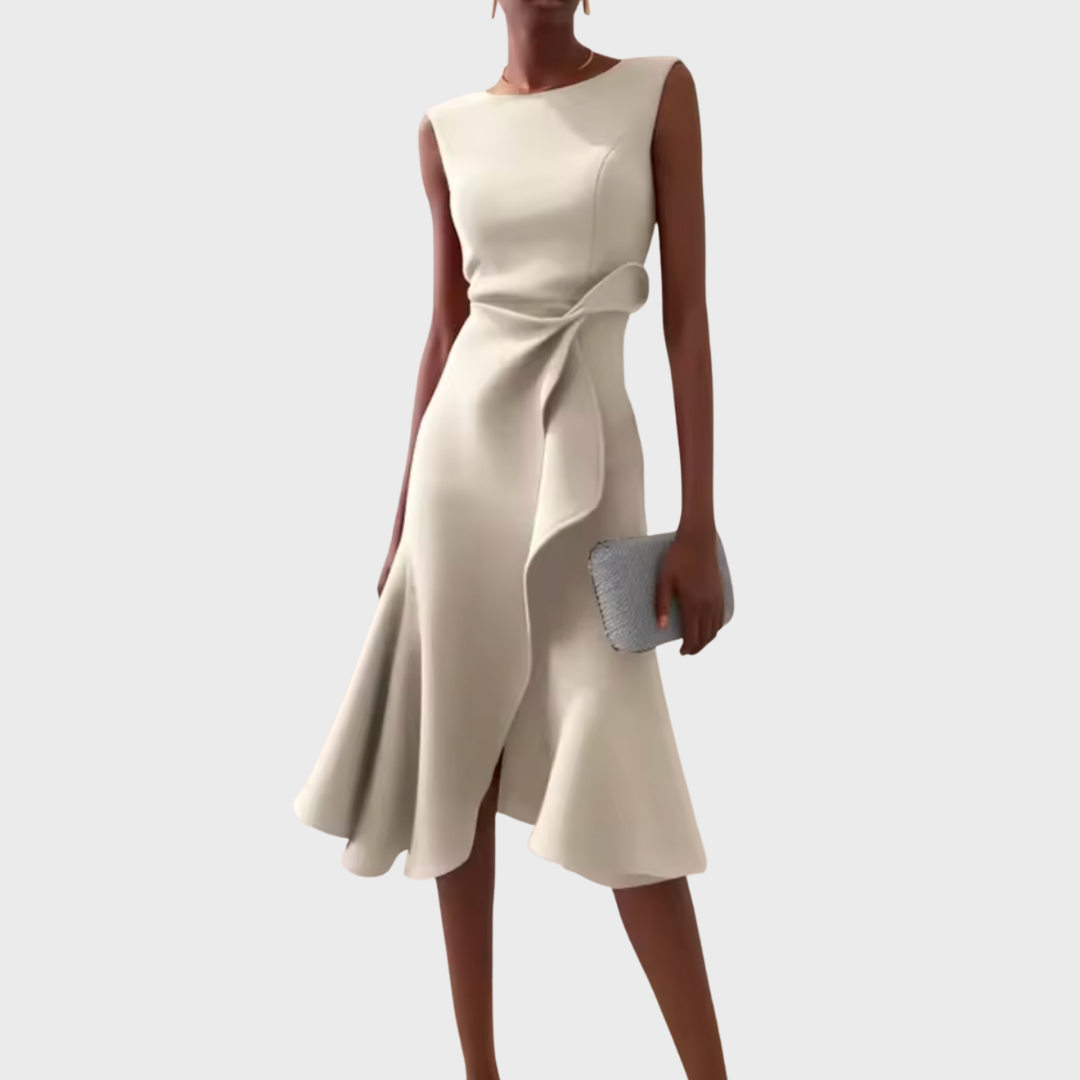 LumiNovi Asymmetric Draped Midi Dress Sleeveless Lightweight