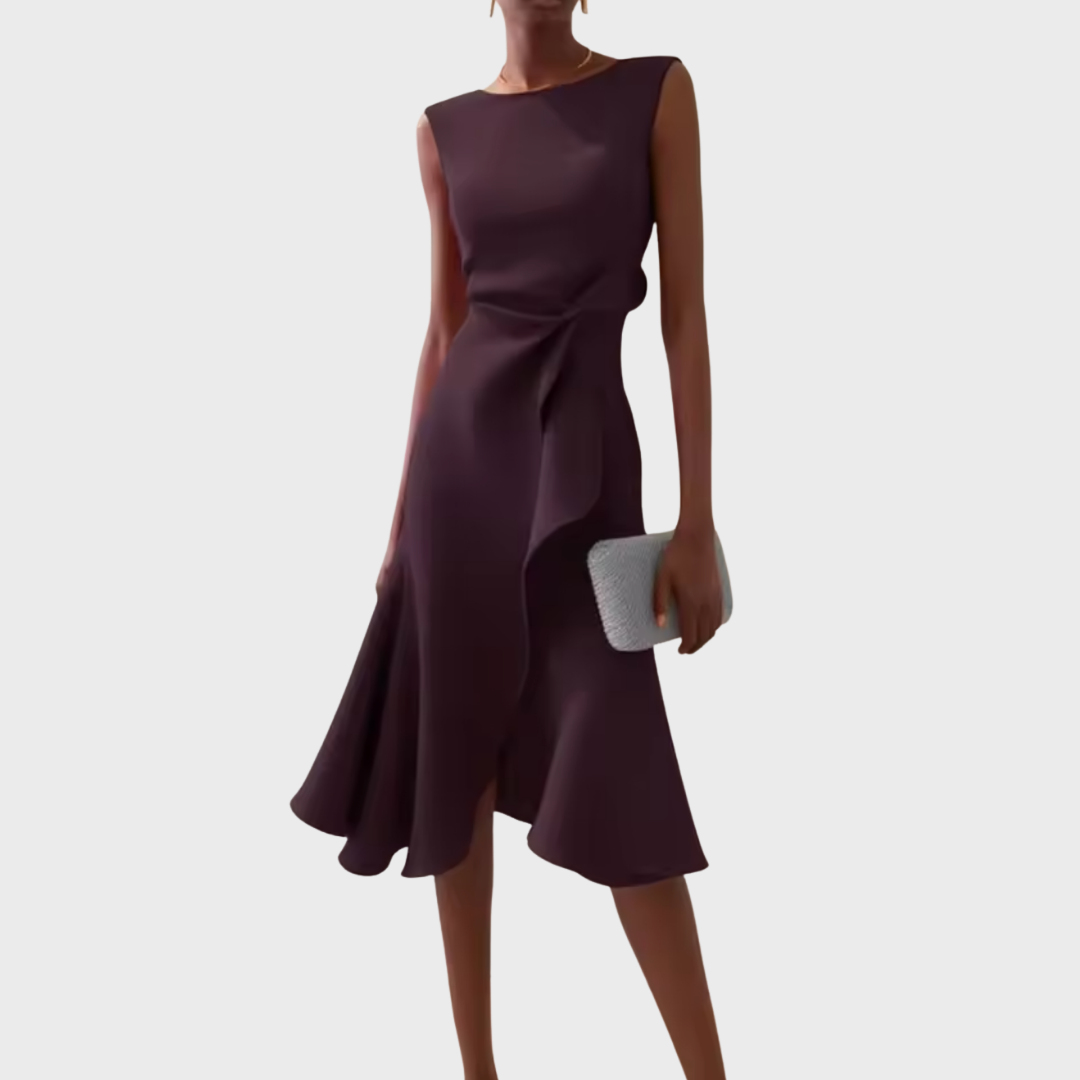 LumiNovi Asymmetric Draped Midi Dress Sleeveless Lightweight