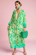 Velvet Avenue Abstract Print V-Neck Kaftan Maxi Dress