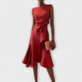 LumiNovi Asymmetric Draped Midi Dress Sleeveless Lightweight