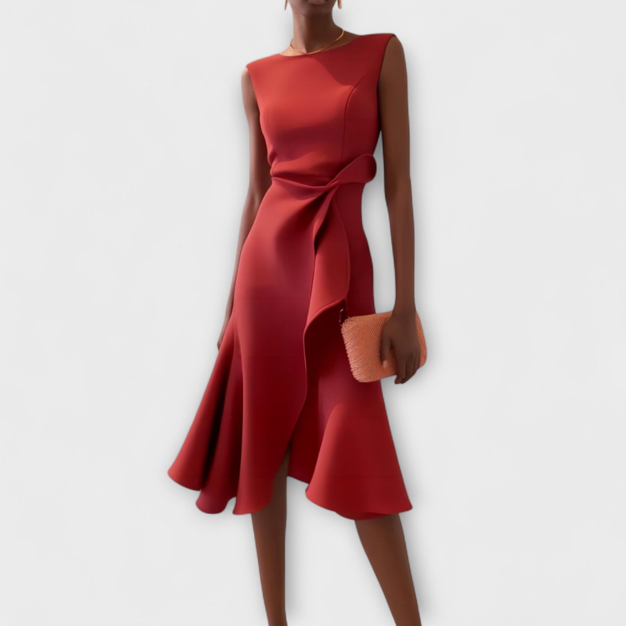 LumiNovi Asymmetric Draped Midi Dress Sleeveless Lightweight