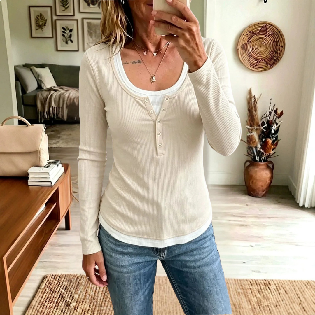 Haven Beck Women's Brynn Half Button Ribbed Top