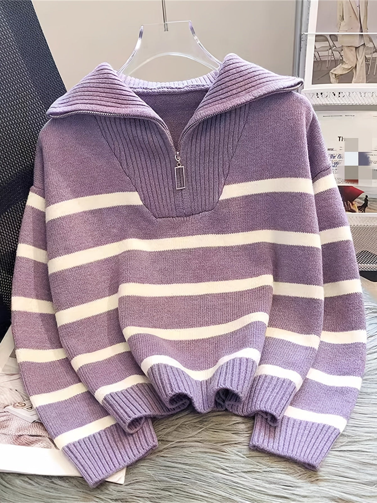 Harper & Wells Women's Sabina Striped Quarter Zip Sweater