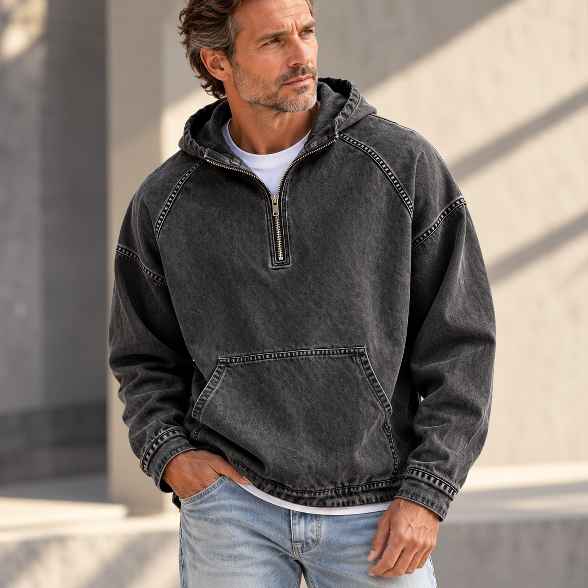 Men's Jacob Washed Zip Hoodie Kangaroo Pocket