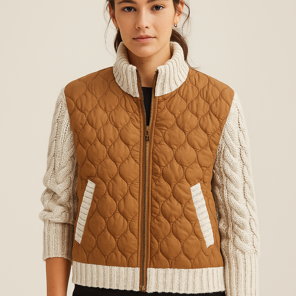 Women's Nolani Quilted Jacket Cable-Knit Sleeves Insulated