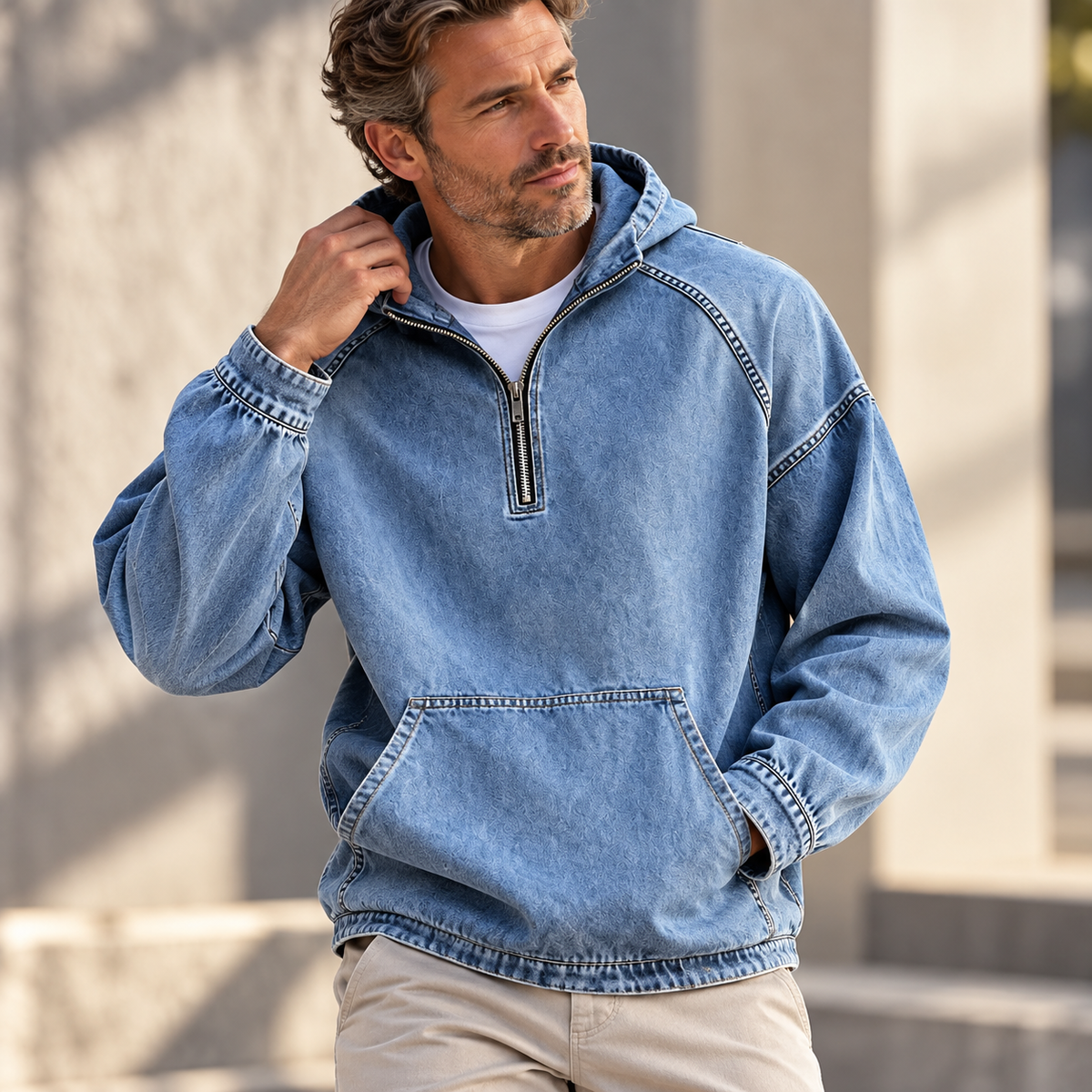 Men's Jacob Washed Zip Hoodie Kangaroo Pocket