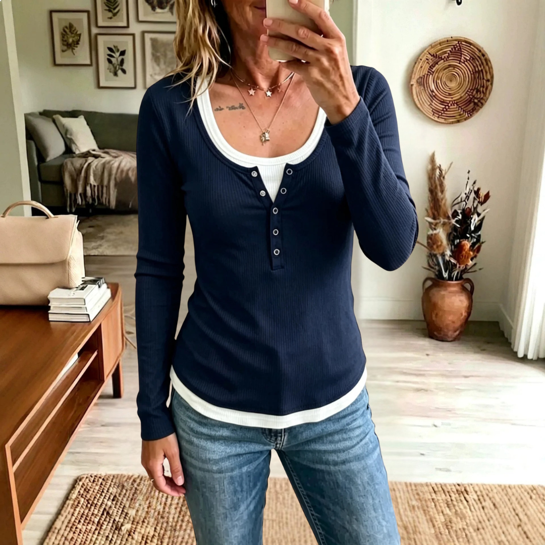 Haven Beck Women's Brynn Half Button Ribbed Top