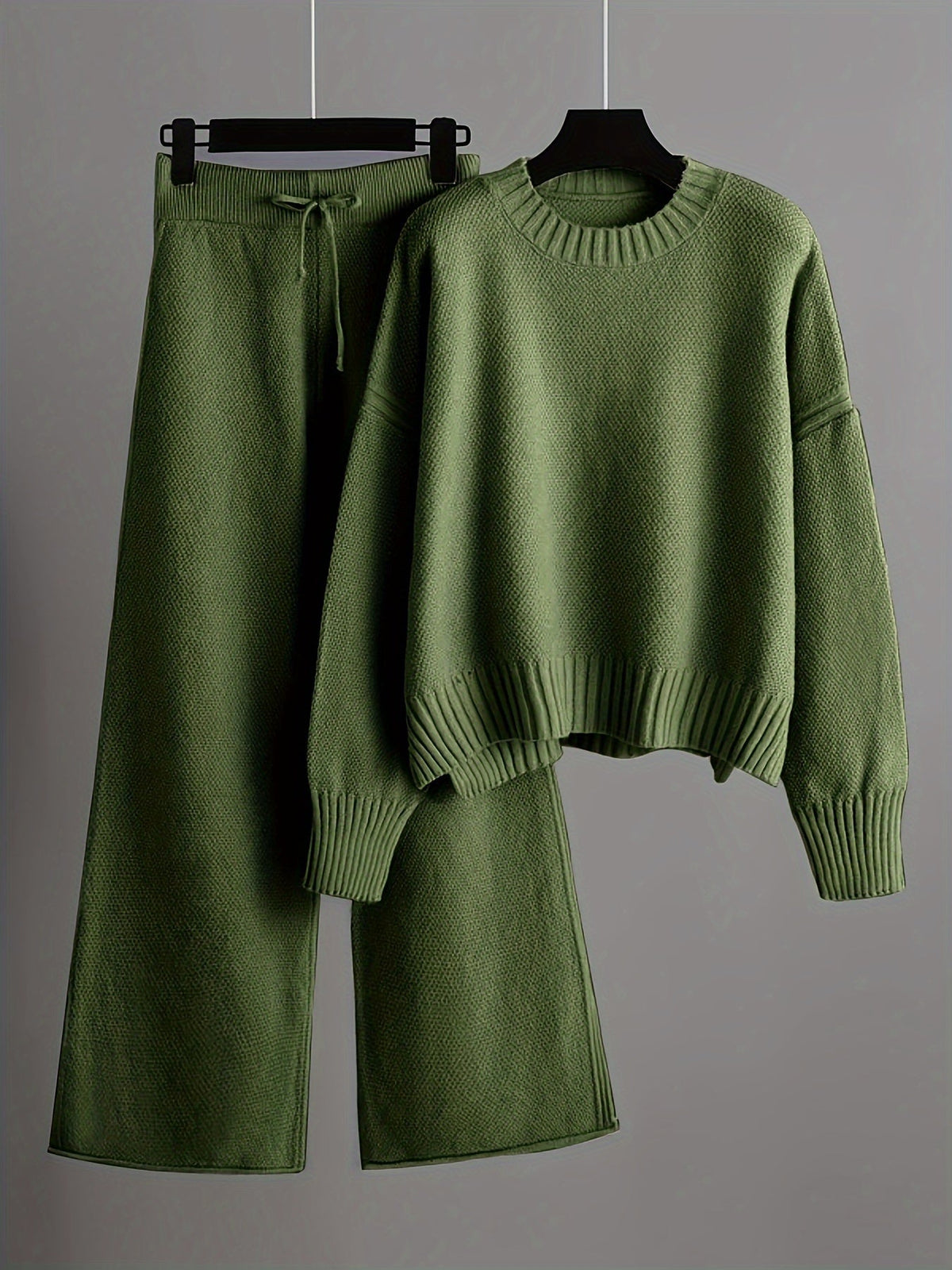 Women's Ribbed Sweater and Wide-Leg Knitted Pants Set