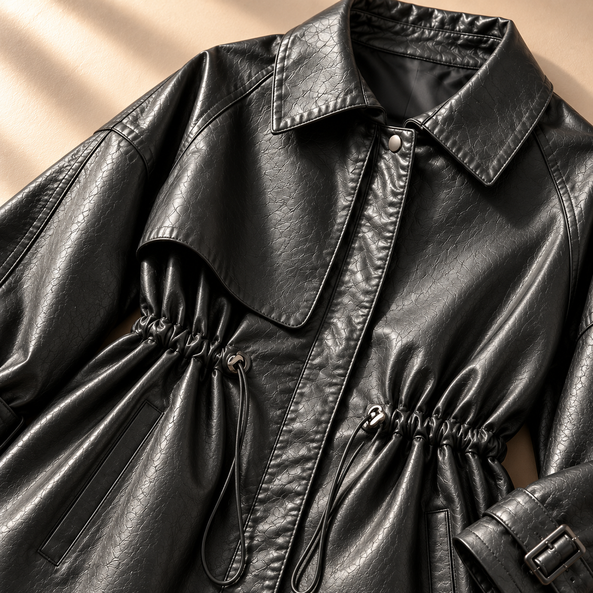 Unisex Francesca Short Trench Coat Faux Leather