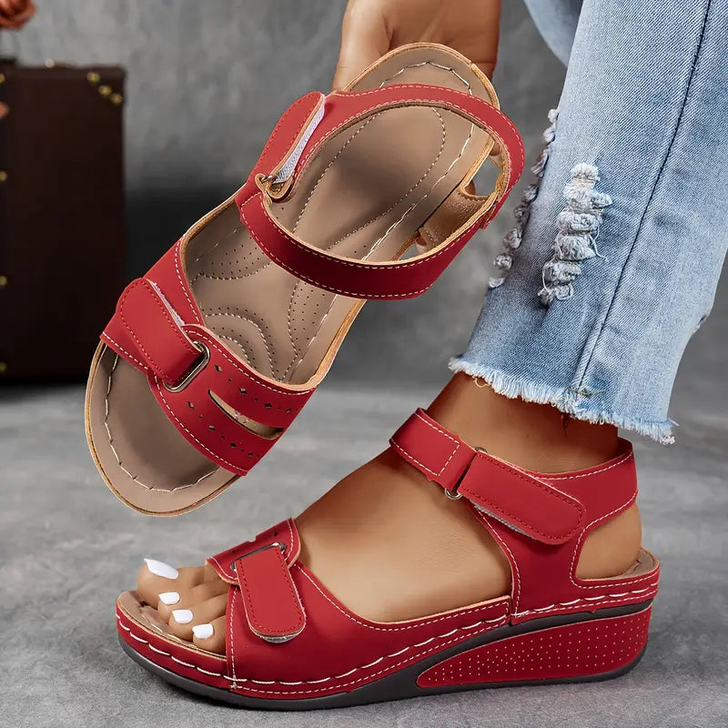 LumiNovi Orthopedic Wedge Sandals with Contoured Footbed and Adjustable Strap
