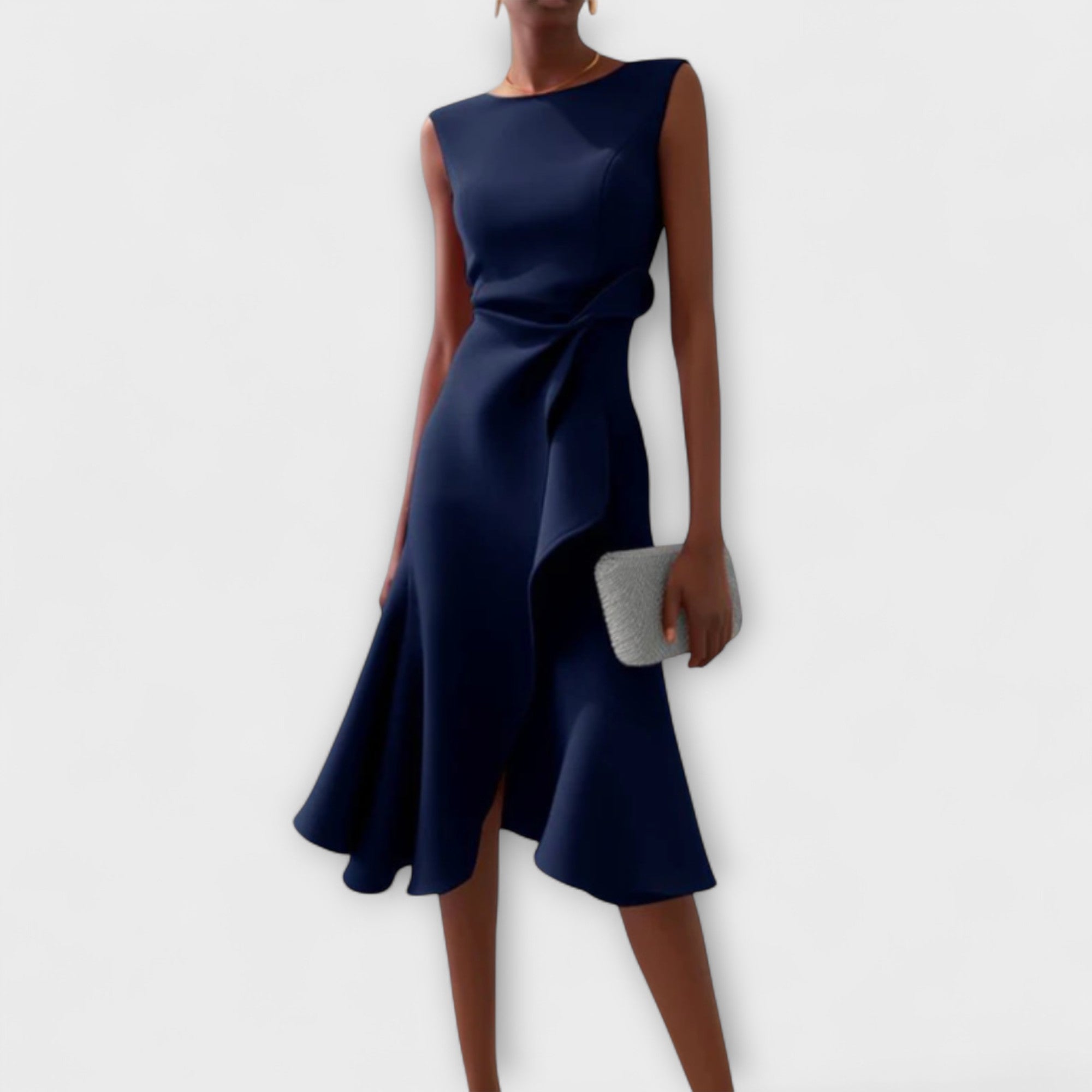 LumiNovi Asymmetric Draped Midi Dress Sleeveless Lightweight