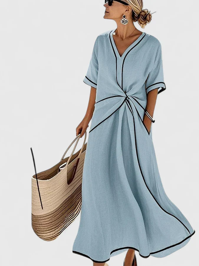 Haven Beck Jasmine Elegant Summer Dress Lightweight Vertical Stripe Pattern