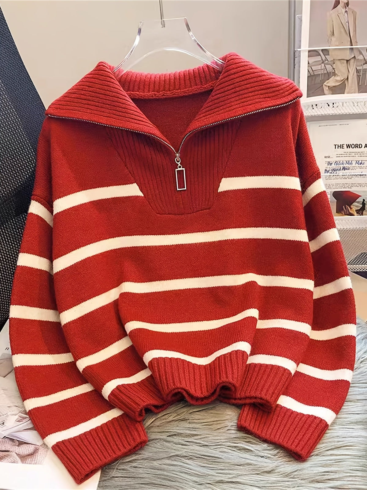 Harper & Wells Women's Sabina Striped Quarter Zip Sweater