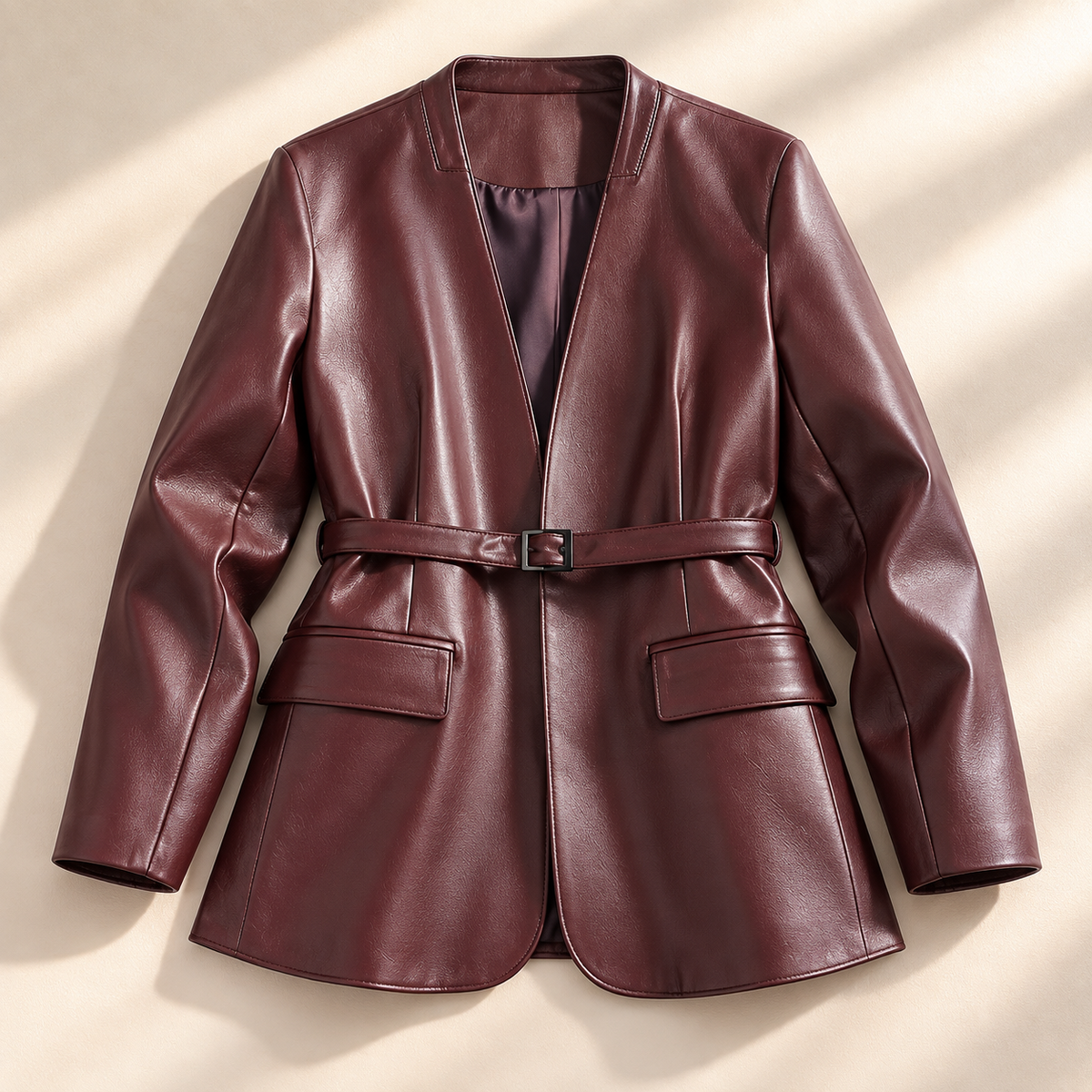 Unisex Francesca Belted Blazer Faux Leather