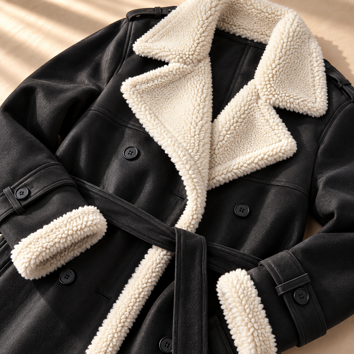 Unisex Frances Sherpa Trench Coat Faux Leather