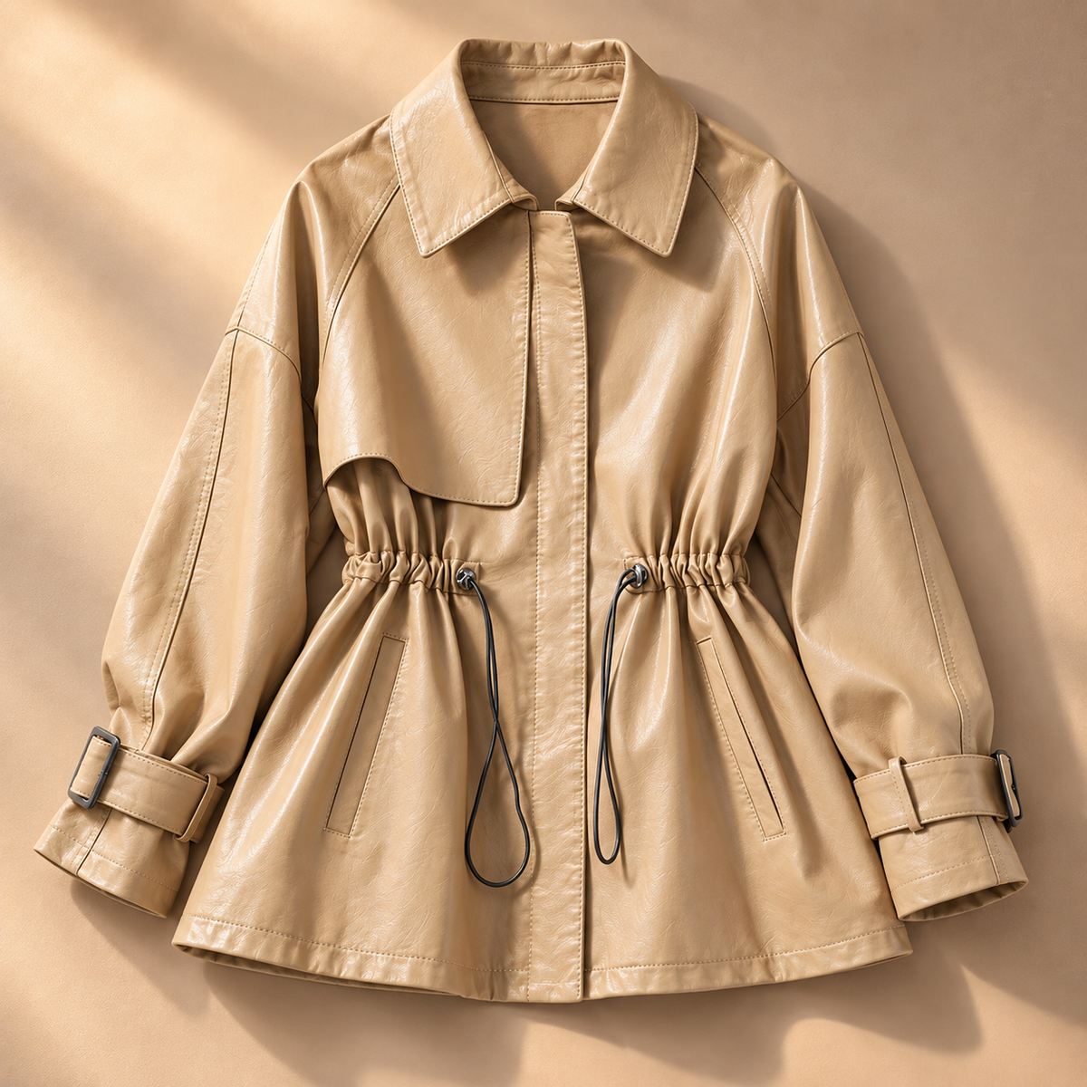 Unisex Francesca Short Trench Coat Faux Leather