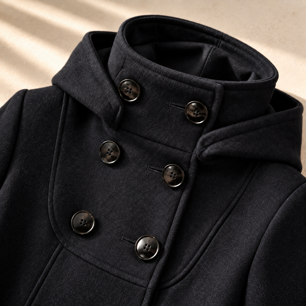 Women's Bella Hooded Swing Coat Double-Breasted Knee-Length