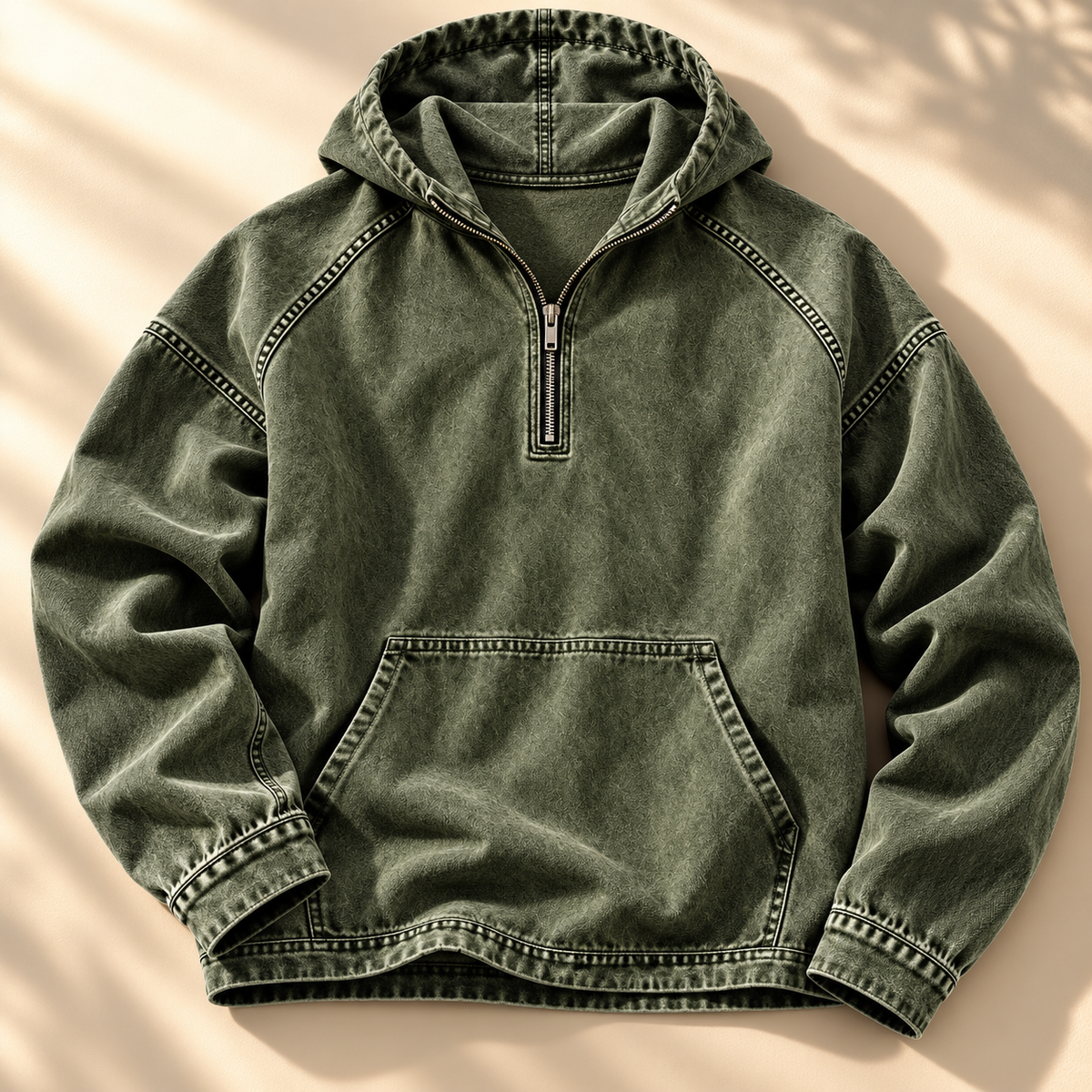 Men's Jacob Washed Zip Hoodie Kangaroo Pocket