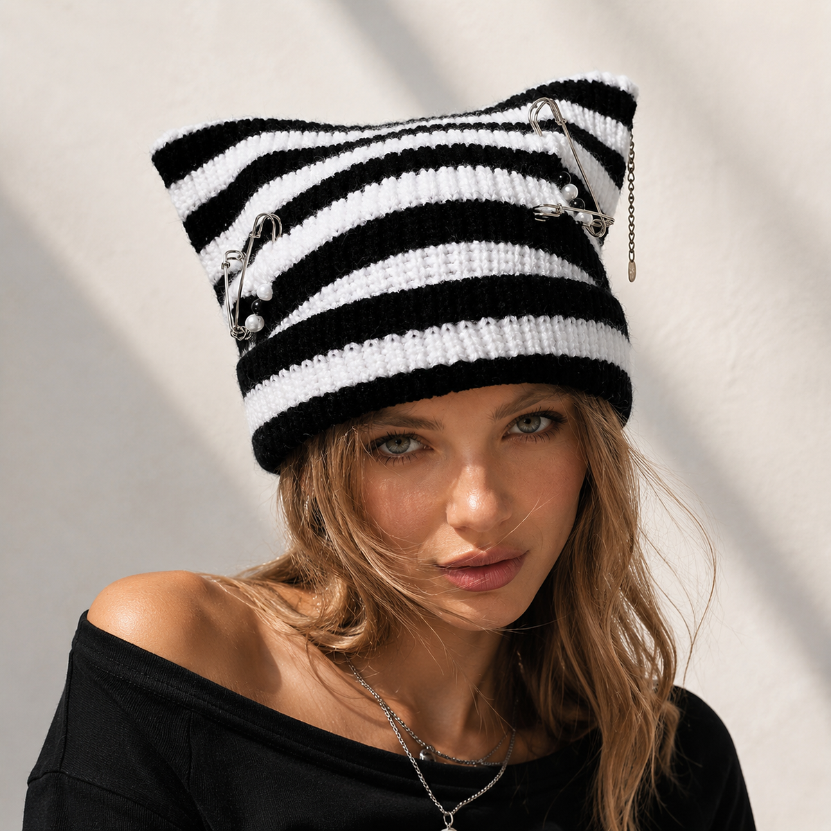 Unisex Suki Cat-Ear Beanie Ribbed Knit