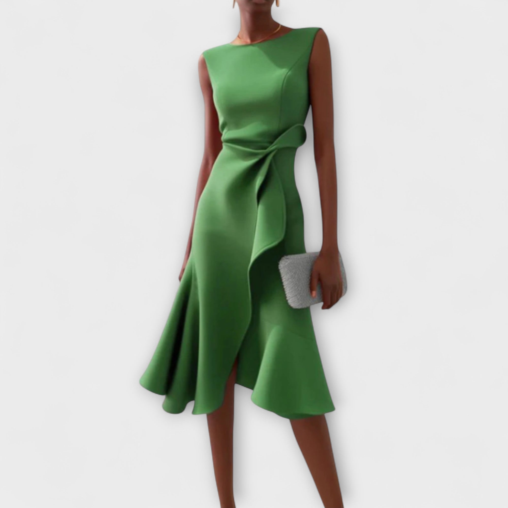 LumiNovi Asymmetric Draped Midi Dress Sleeveless Lightweight