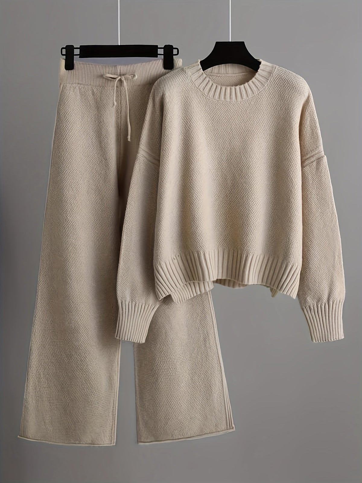 Women's Ribbed Sweater and Wide-Leg Knitted Pants Set