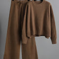 Women's Ribbed Sweater and Wide-Leg Knitted Pants Set
