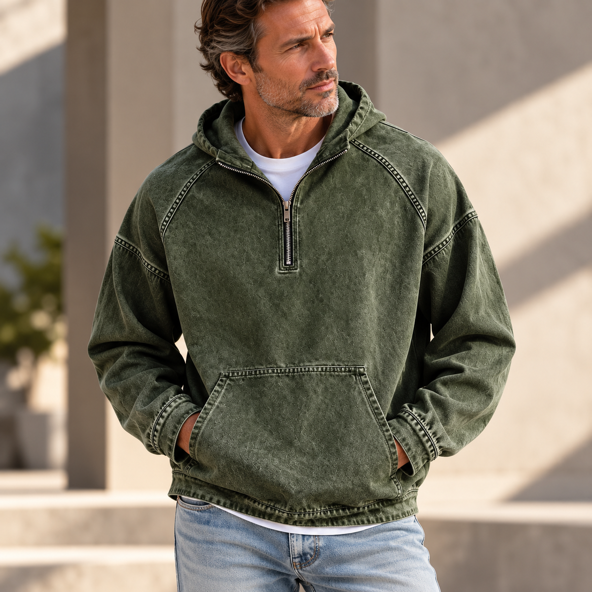 Men's Jacob Washed Zip Hoodie Kangaroo Pocket