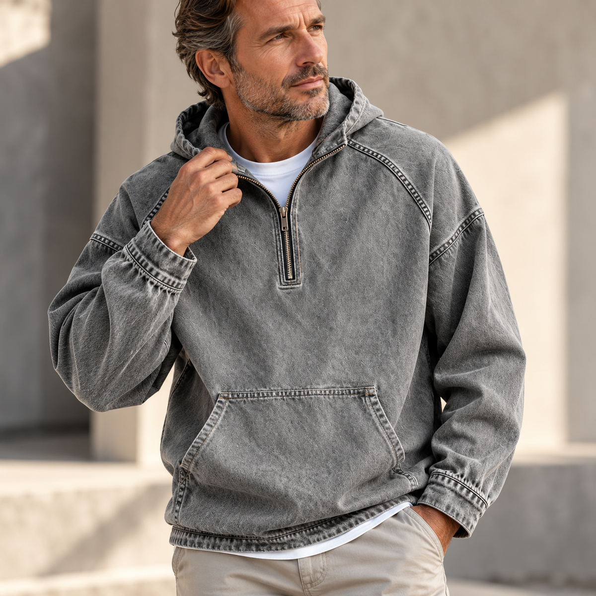 Men's Jacob Washed Zip Hoodie Kangaroo Pocket