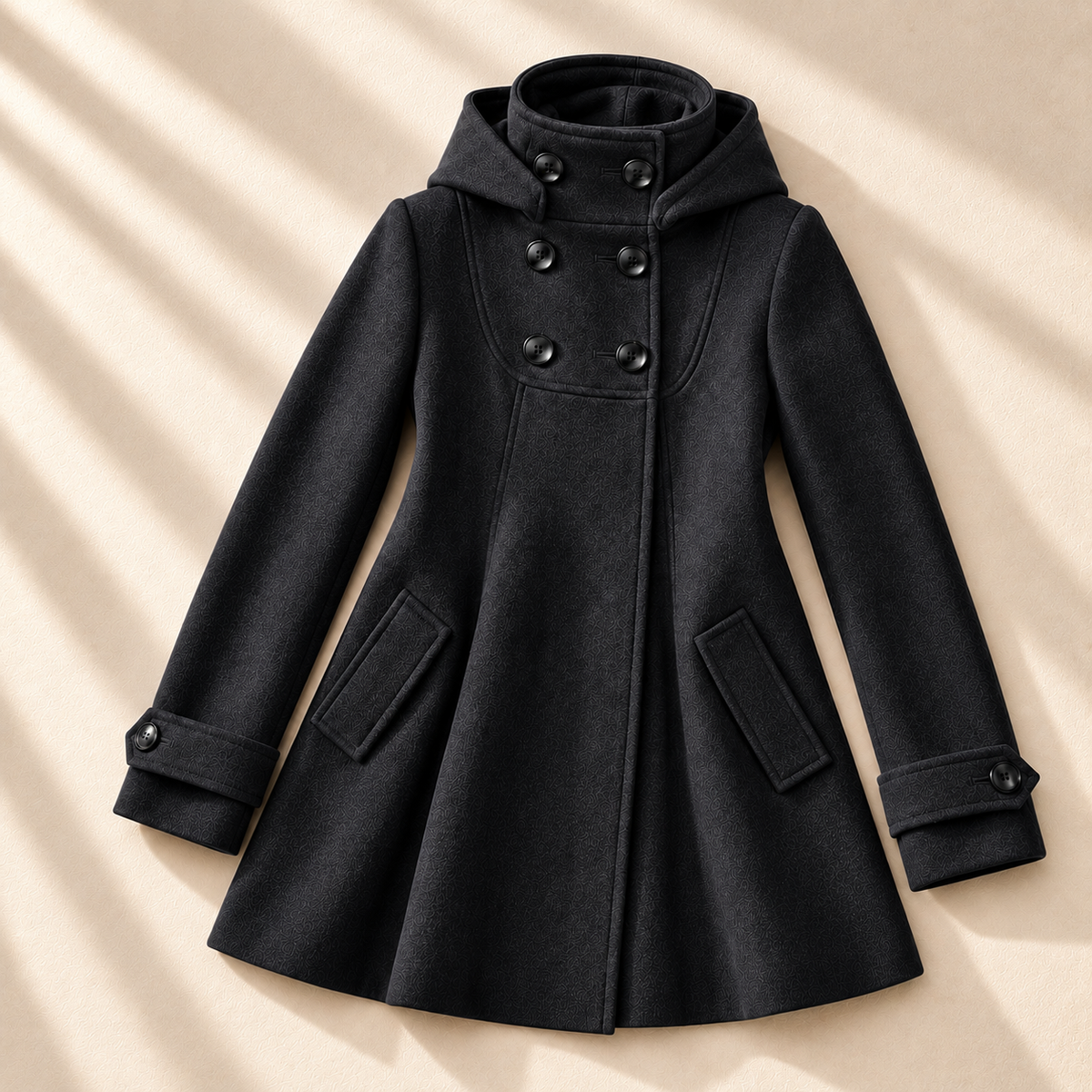 Women's Bella Hooded Swing Coat Double-Breasted Knee-Length