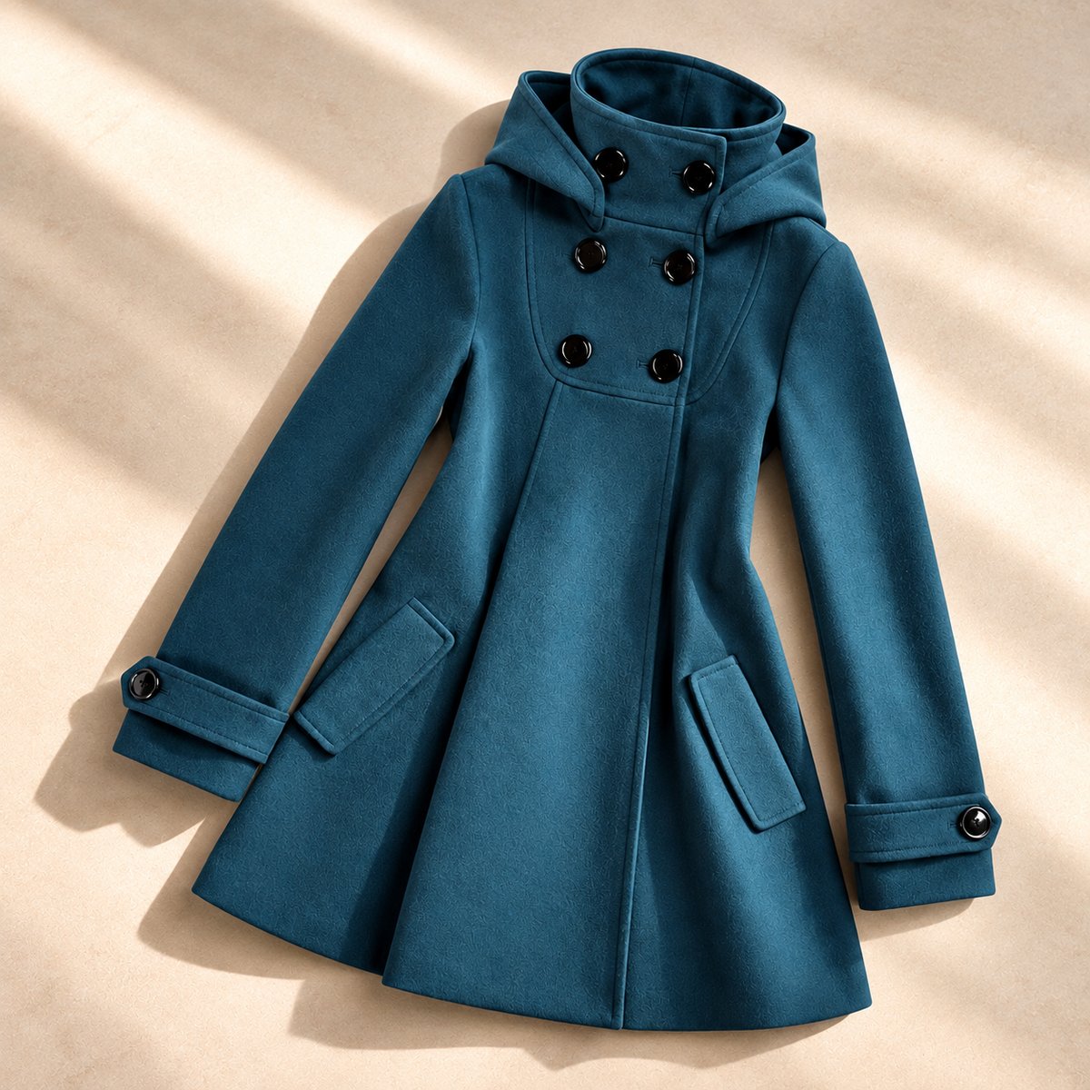 Women's Bella Hooded Swing Coat Double-Breasted Knee-Length