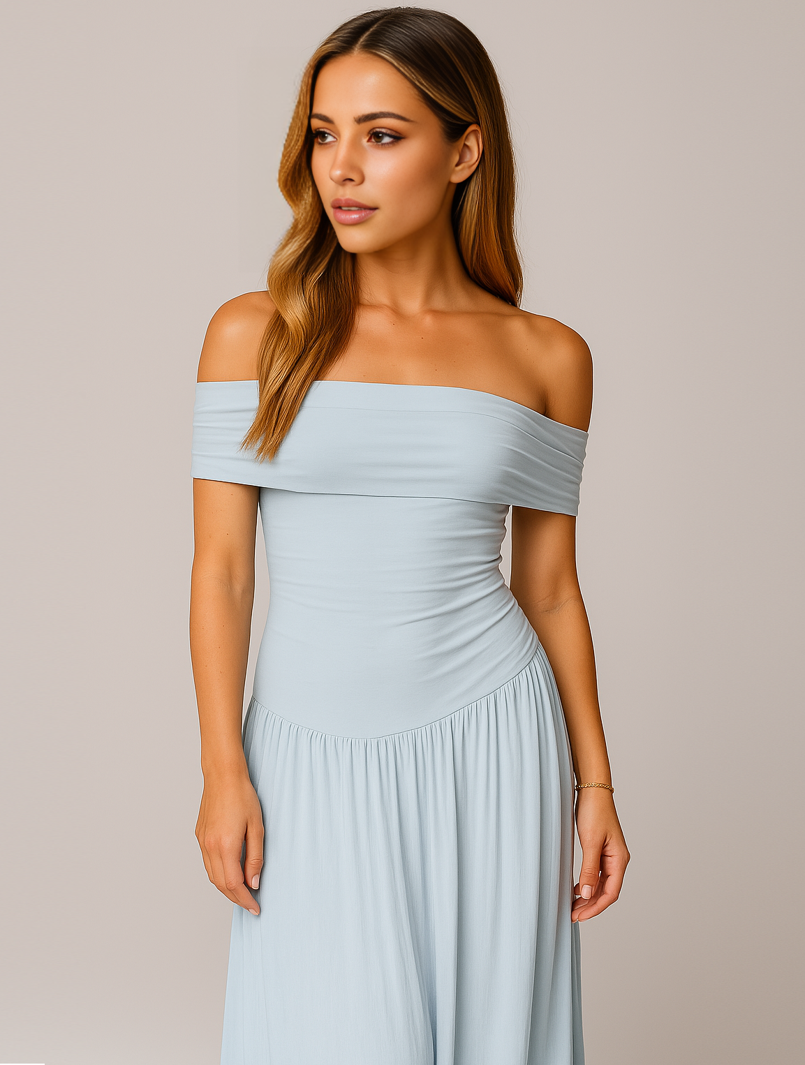 The Hills Nashville Bella Wedding Guest Pleated Maxi Dress Off-Shoulder