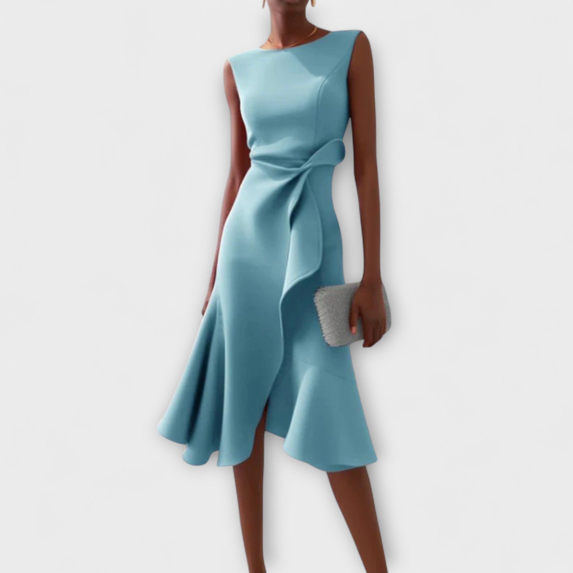 LumiNovi Asymmetric Draped Midi Dress Sleeveless Lightweight