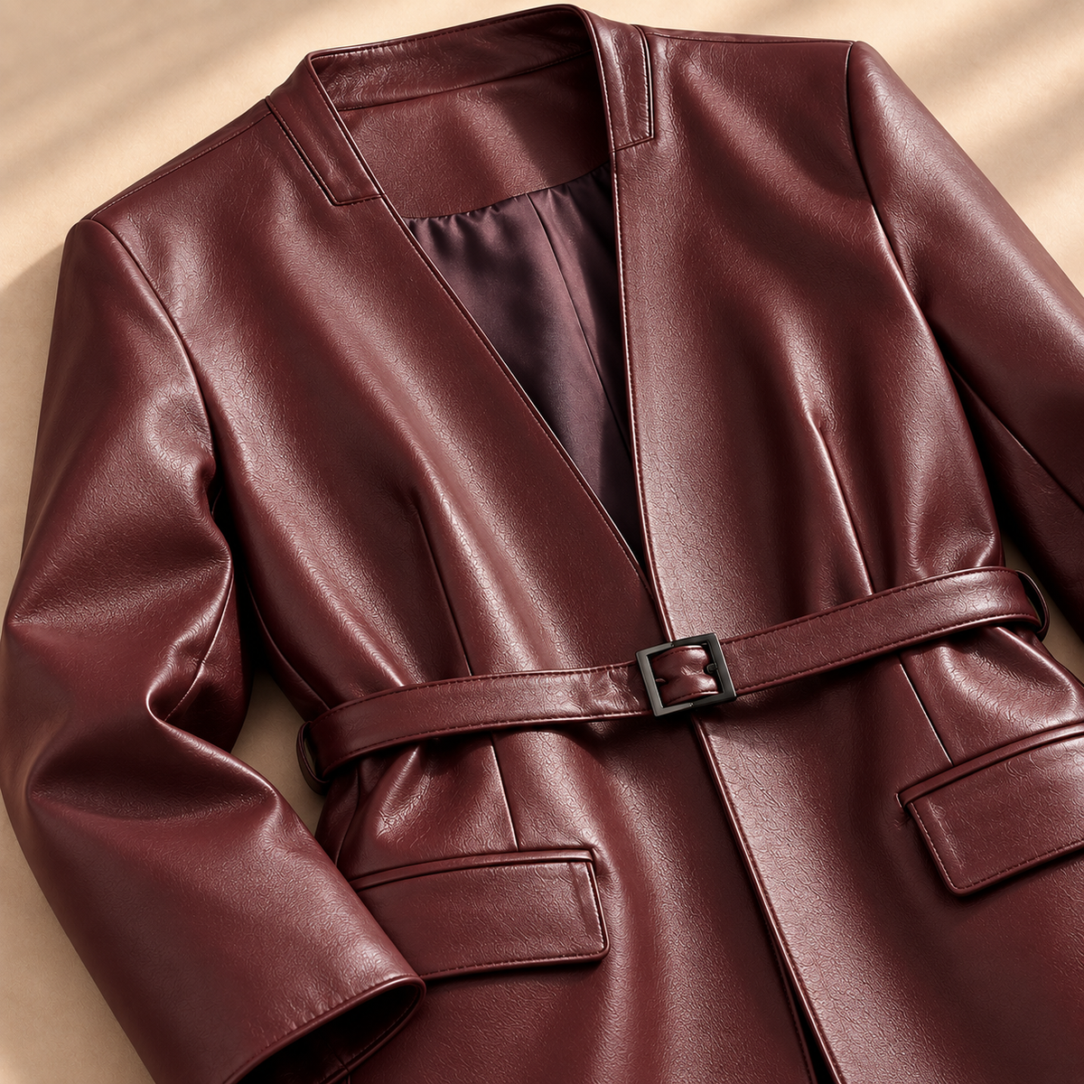 Unisex Francesca Belted Blazer Faux Leather