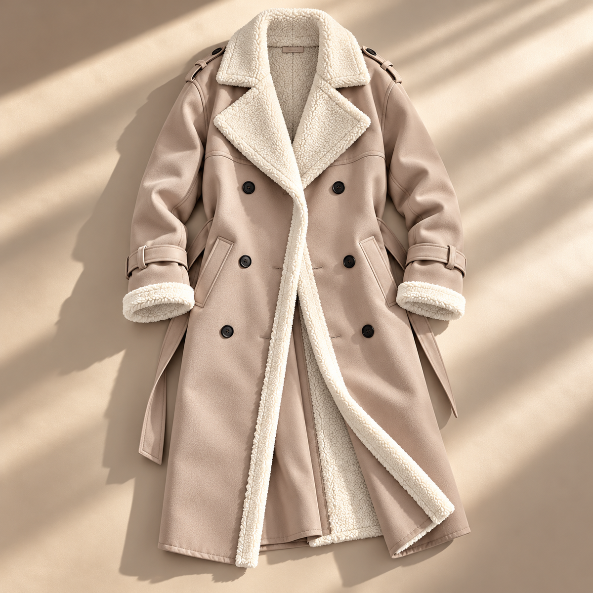 Unisex Frances Sherpa Trench Coat Faux Leather
