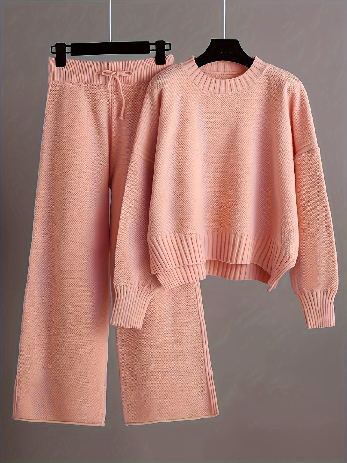 Women's Ribbed Sweater and Wide-Leg Knitted Pants Set