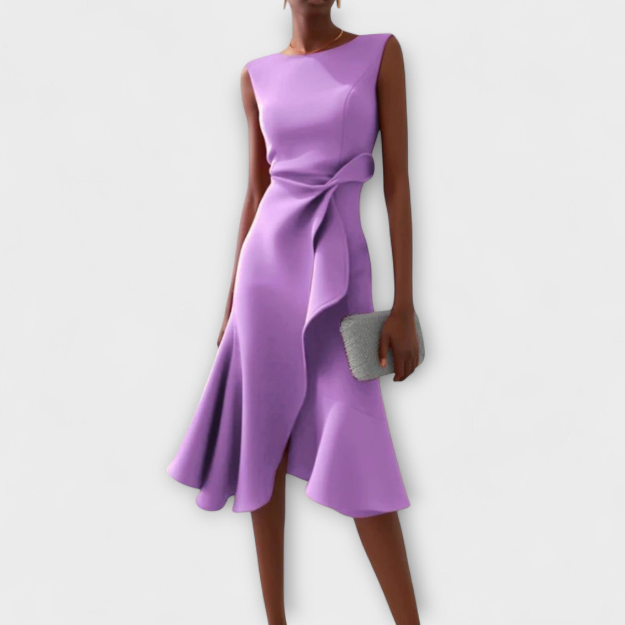 LumiNovi Asymmetric Draped Midi Dress Sleeveless Lightweight