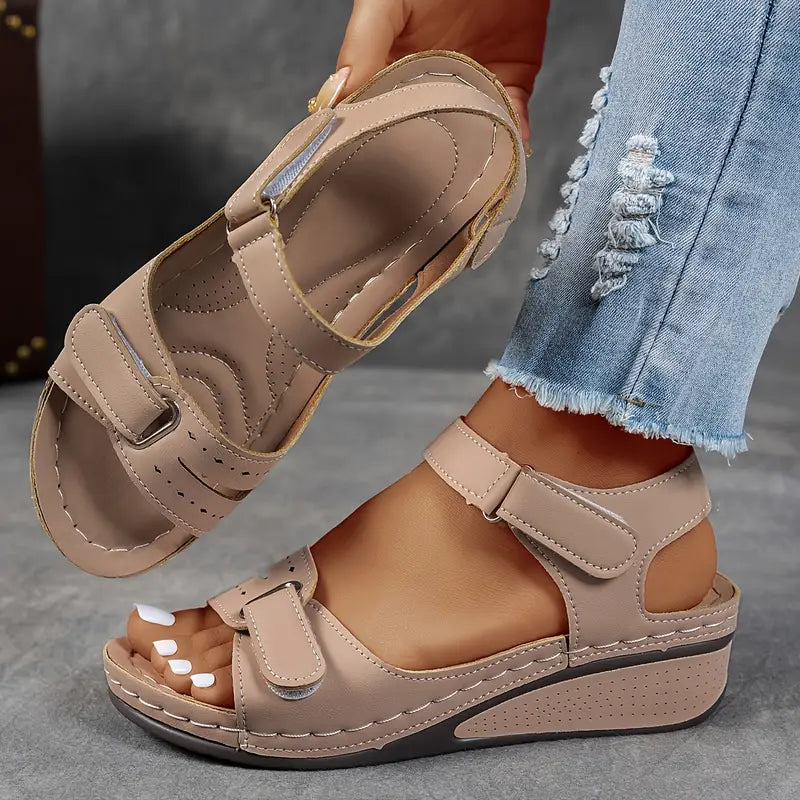 LumiNovi Orthopedic Wedge Sandals with Contoured Footbed and Adjustable Strap
