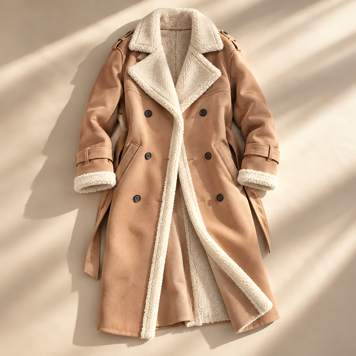 Unisex Frances Sherpa Trench Coat Faux Leather