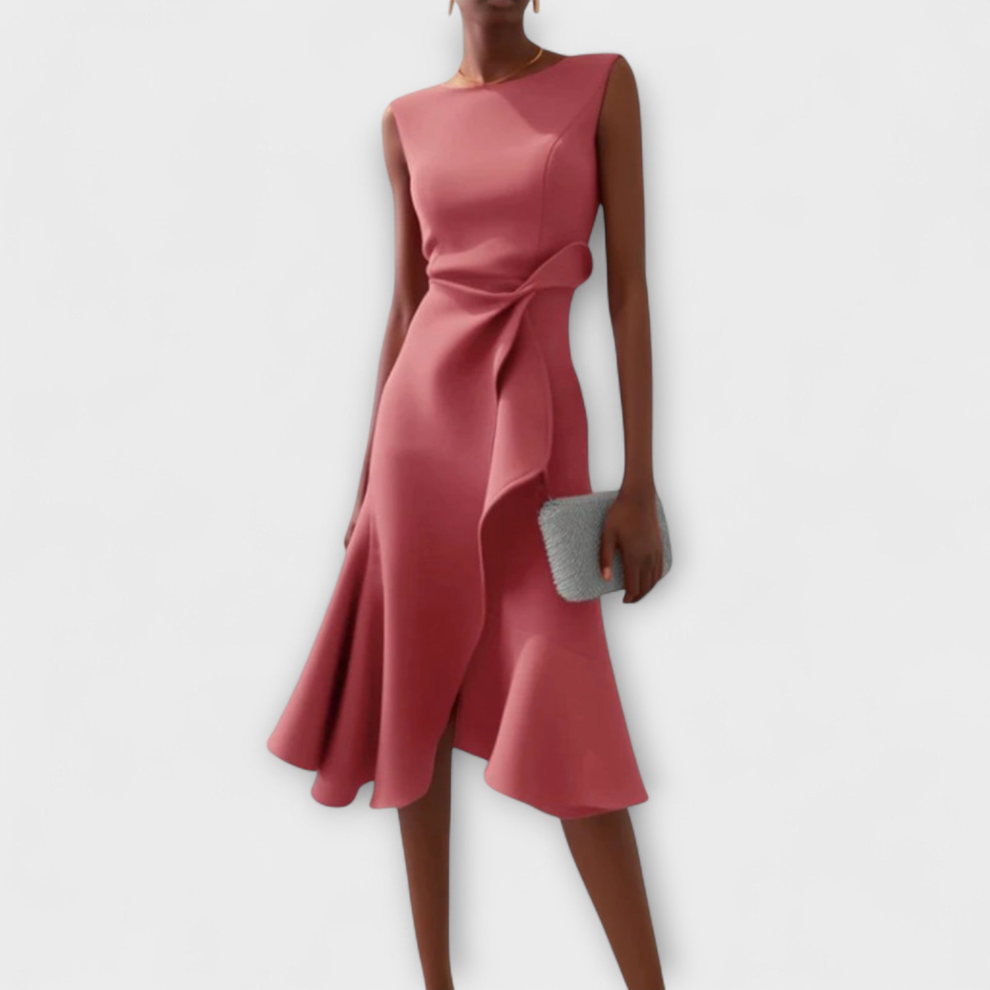 LumiNovi Asymmetric Draped Midi Dress Sleeveless Lightweight