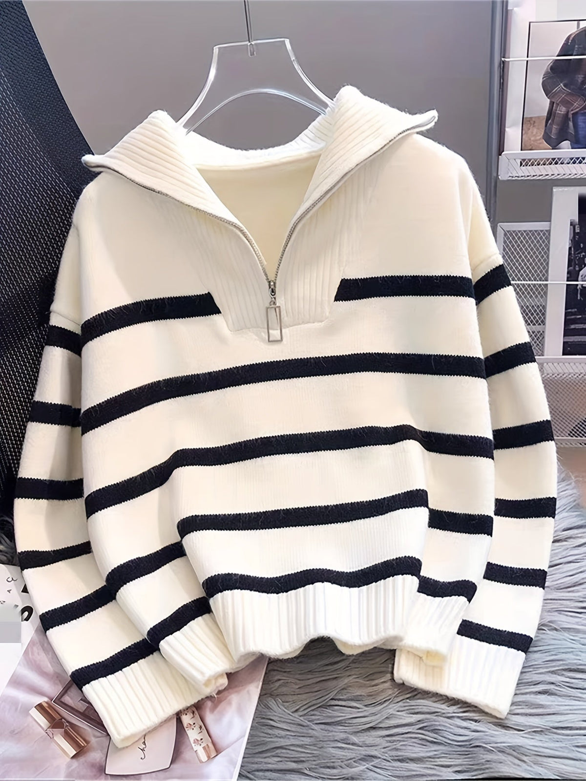 Harper & Wells Women's Sabina Striped Quarter Zip Sweater