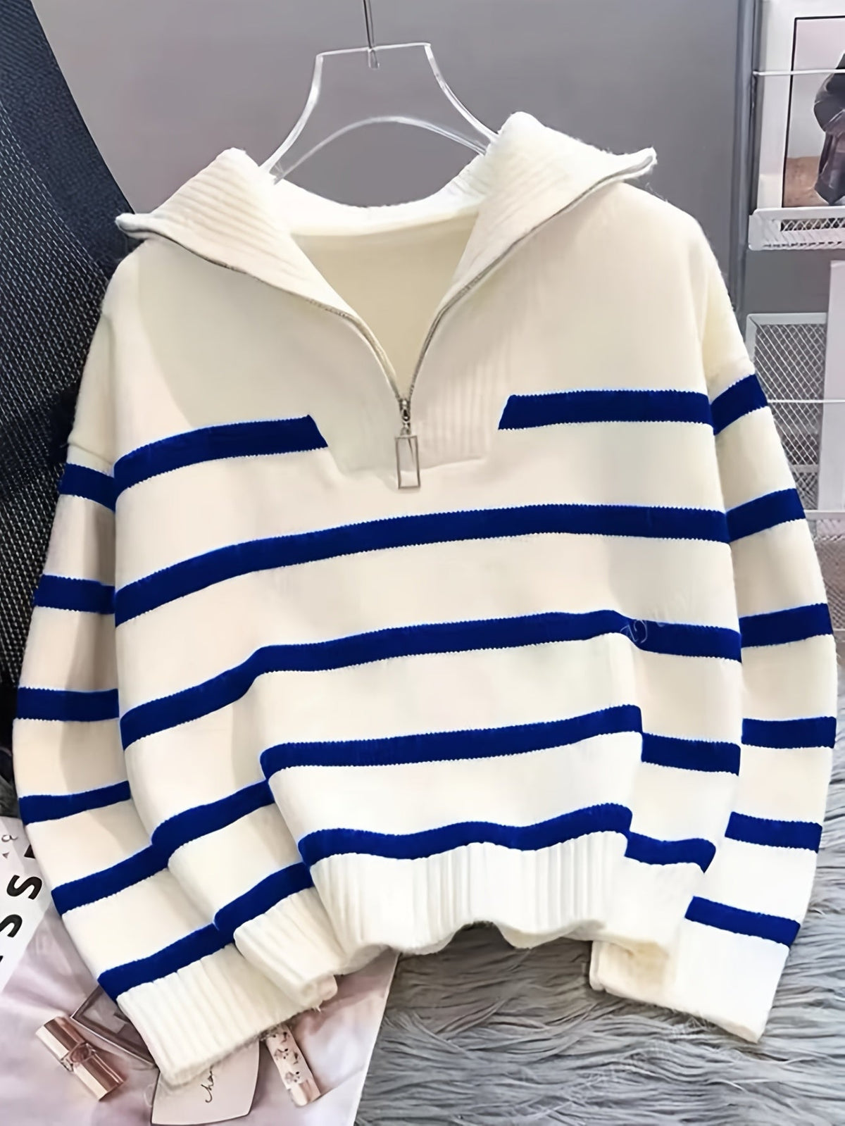 Harper & Wells Women's Sabina Striped Quarter Zip Sweater