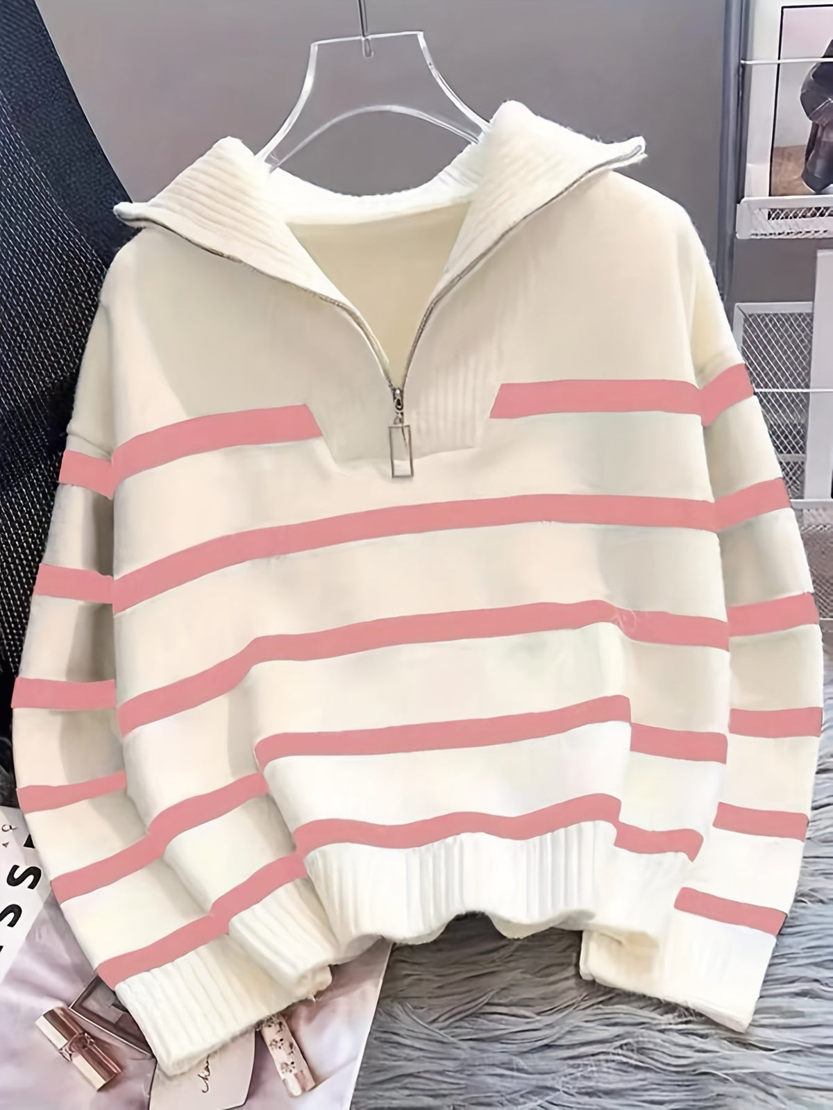 Harper & Wells Women's Sabina Striped Quarter Zip Sweater