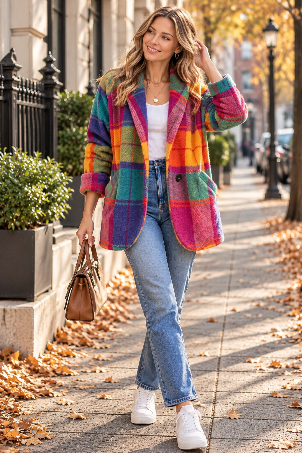 Women's Oversized Plaid Parka With Side Pockets