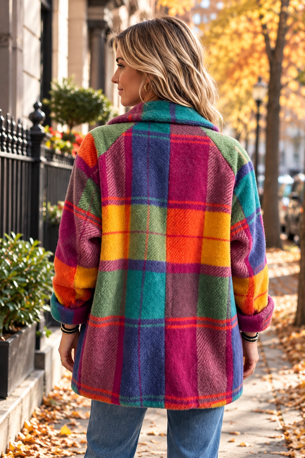 Women's Oversized Plaid Parka With Side Pockets