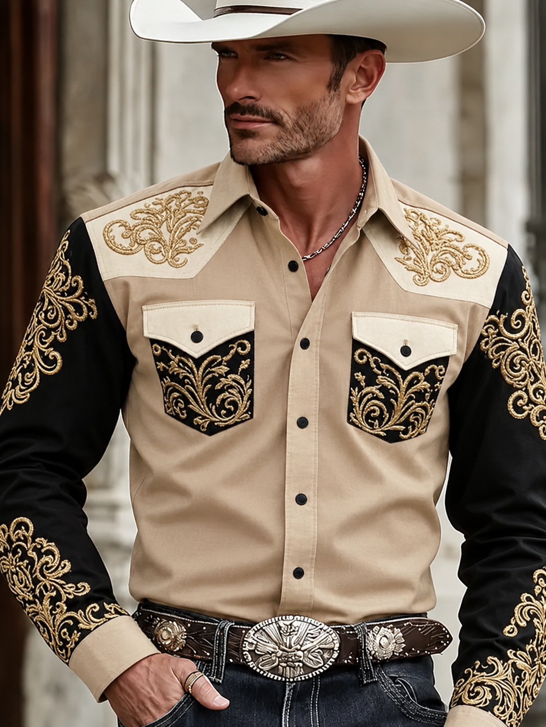 Men's Adrian Ornate Print Long Sleeve Shirt